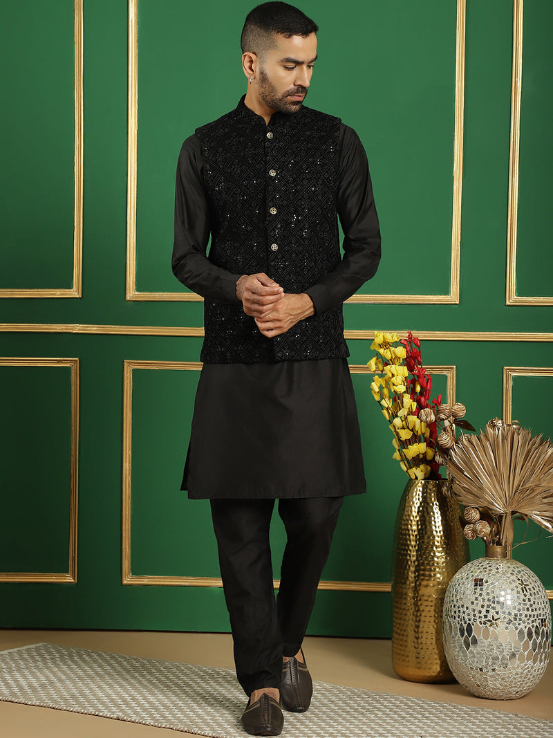 Men's Sequins Velvet Nehru Jacket