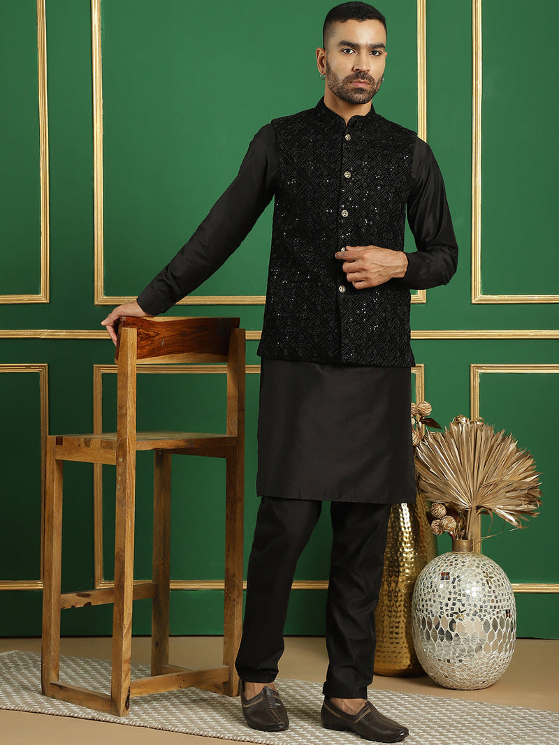 Men's Sequins Velvet Nehru Jacket