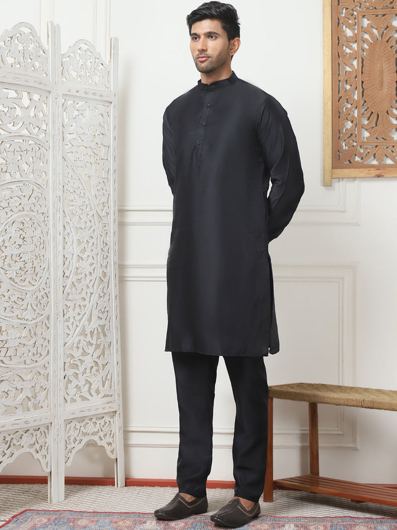 Embossed Nehru Jacket With Solid Kurta Pyjama Set