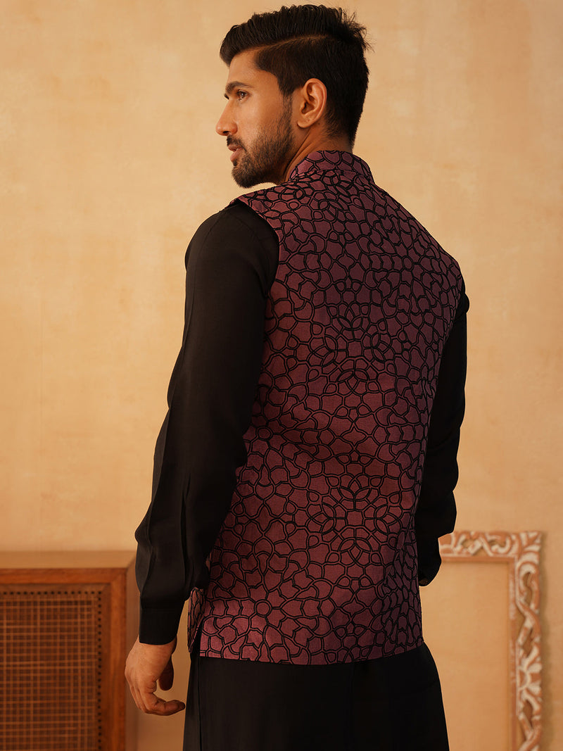 Embroidered Nehru Jacket With Solid Kurta Pyjama Set