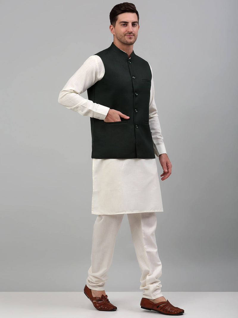 Men Nehru Jacket with White Kurta Pyjama.