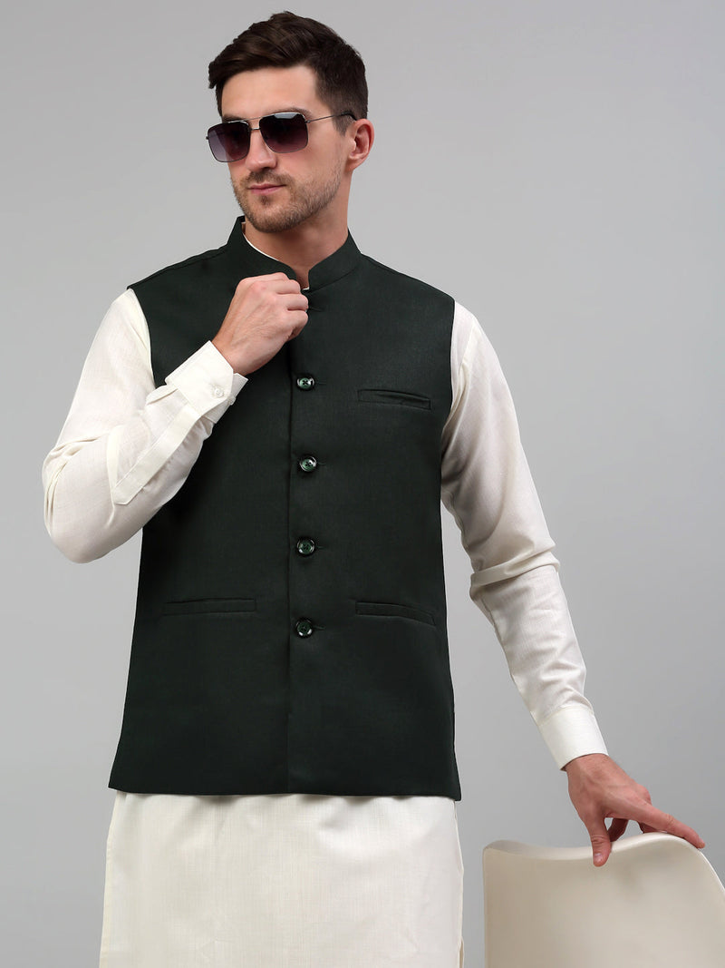 Men Nehru Jacket with White Kurta Pyjama.