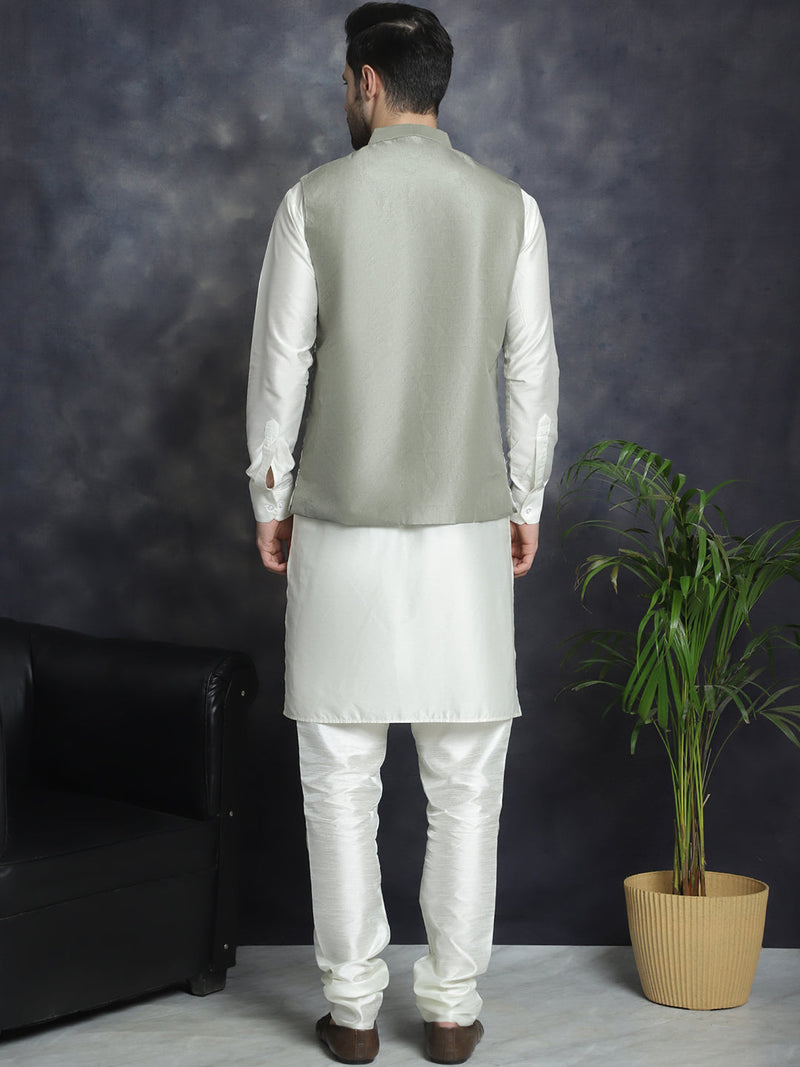 Men's Embroidred Nehru Jacket With Solid Kurta Pyjama ( JOKPWC 592W 4092Pista )