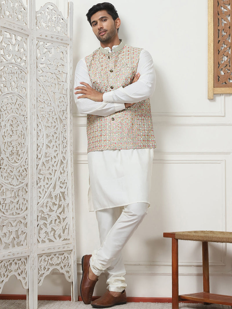 Embroidered With Sequin Silk Blend Nehru Jacket