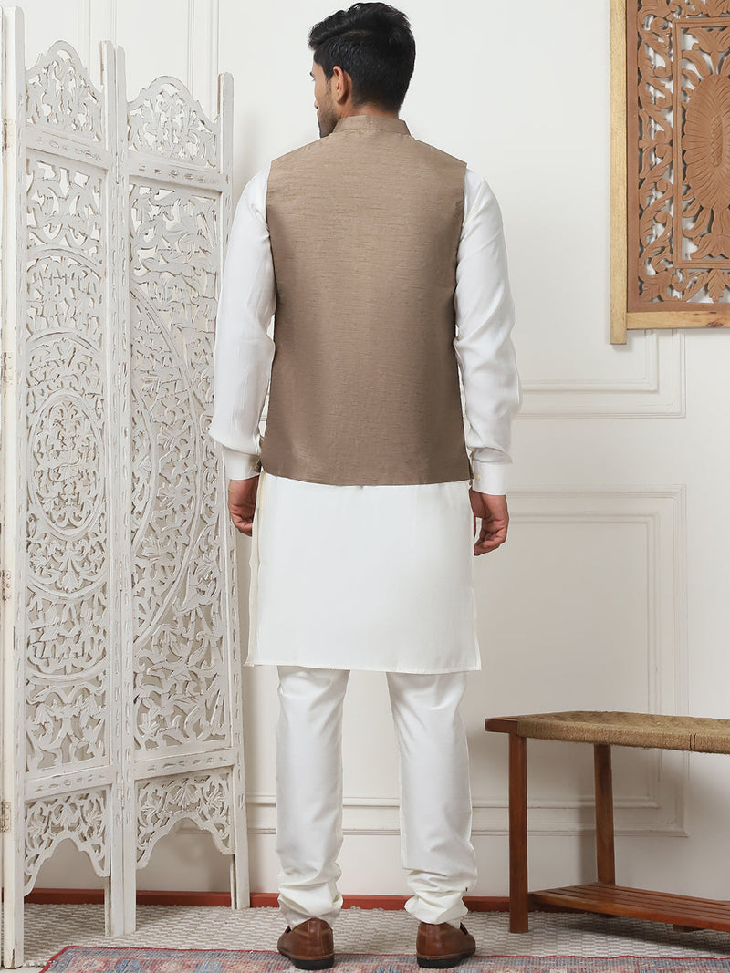 Embroidered Nehru Jacket With Solid Kurta Pyjama Set