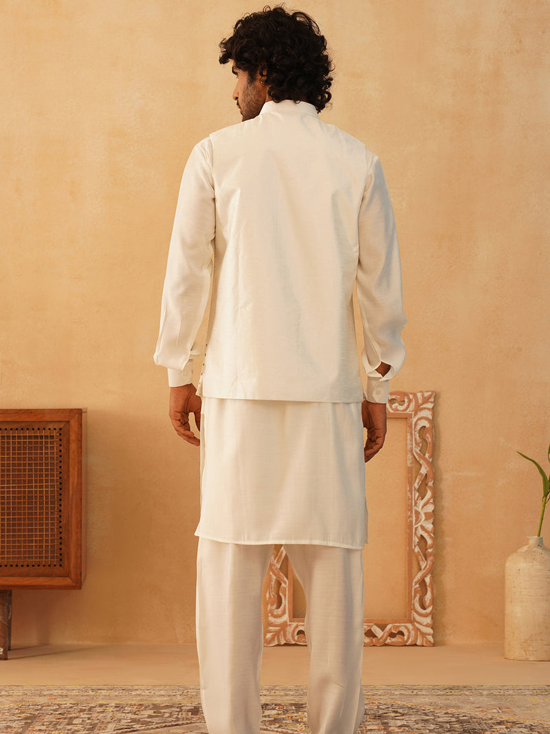 Embroidered Nehru Jacket With Solid Kurta Pyjama Set