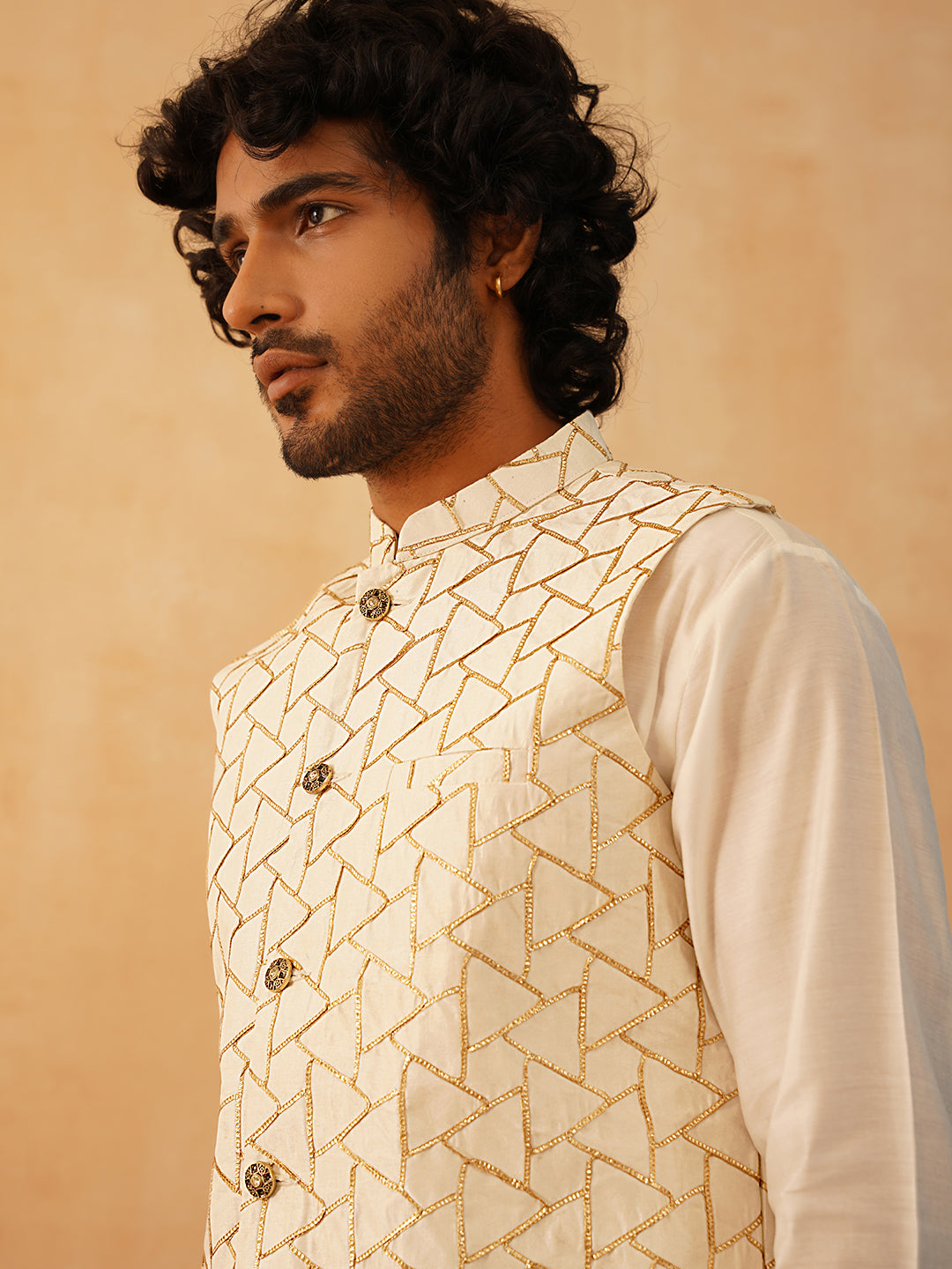 Embroidered Nehru Jacket With Solid Kurta Pyjama Set