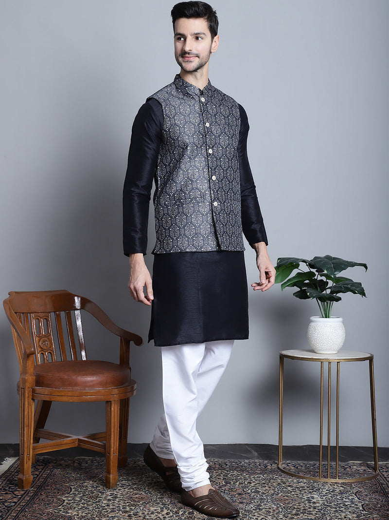 Men's Printed Nehru Jacket With Kurta Pyjama Set