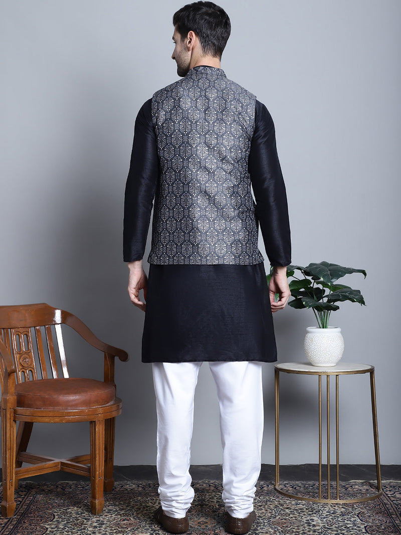 Men's Printed Nehru Jacket With Kurta Pyjama Set