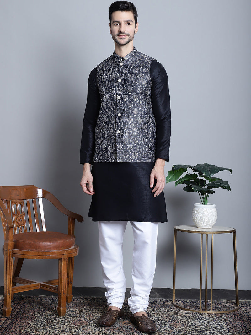 Men's Printed Nehru Jacket With Kurta Pyjama Set