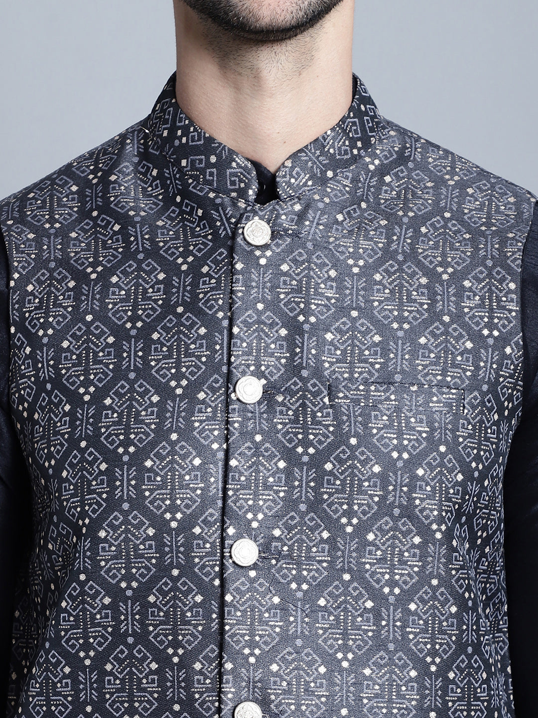 Men's Printed Nehru Jacket With Kurta Pyjama Set