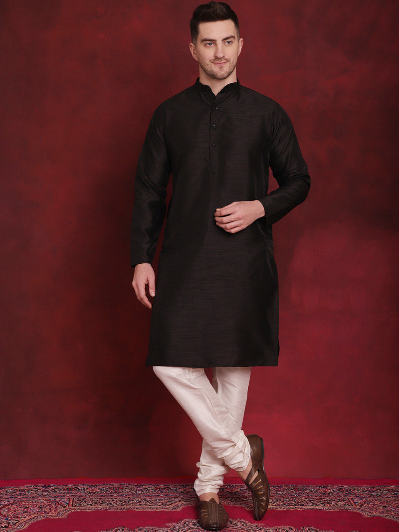 Black Floral Printed Nehru Jacket With Kurta Pyjama Set ( JOKPWC 636B 4090Black )