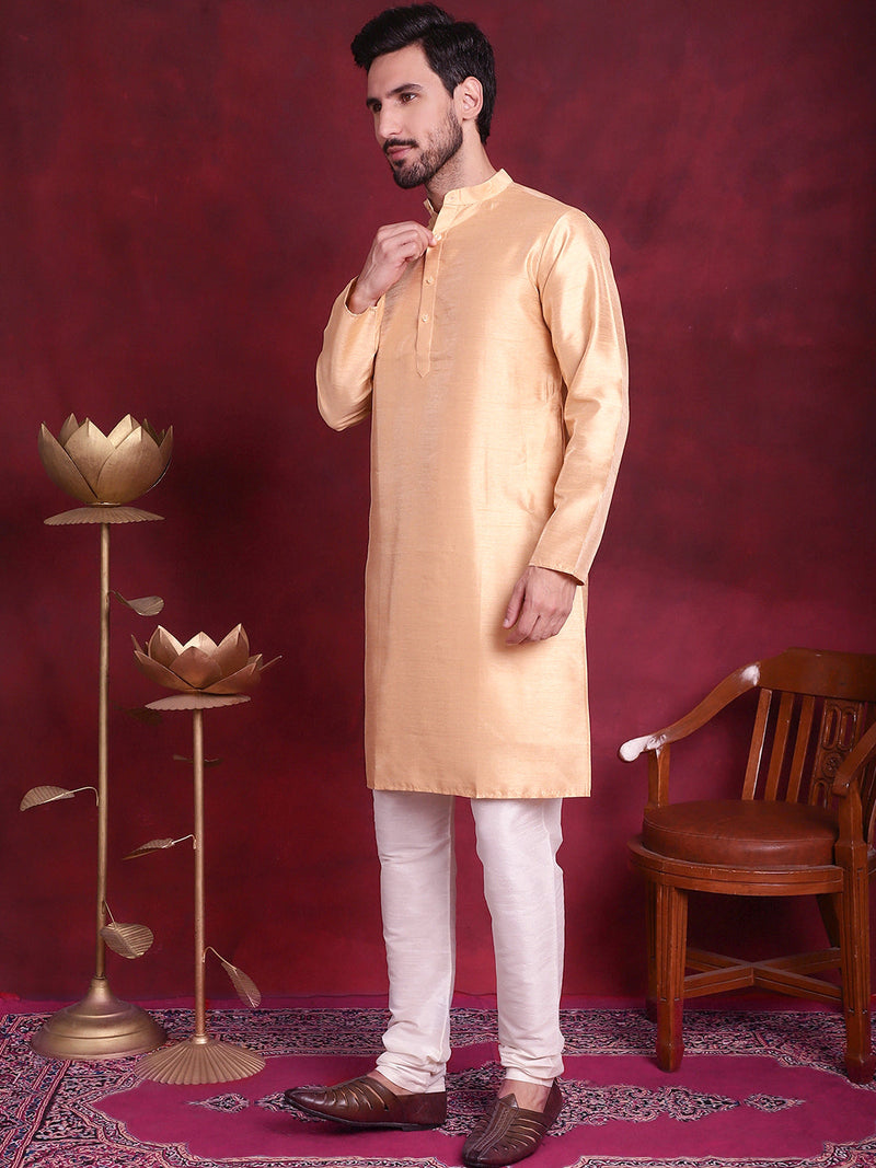 Woven Design Nehru Jacket With Kurta Pyjama Set ( JOKPWC 636DG 4089 Cream )