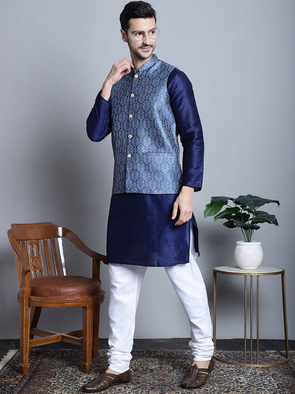 Men's Printed Nehru Jacket With Kurta Pyjama Set