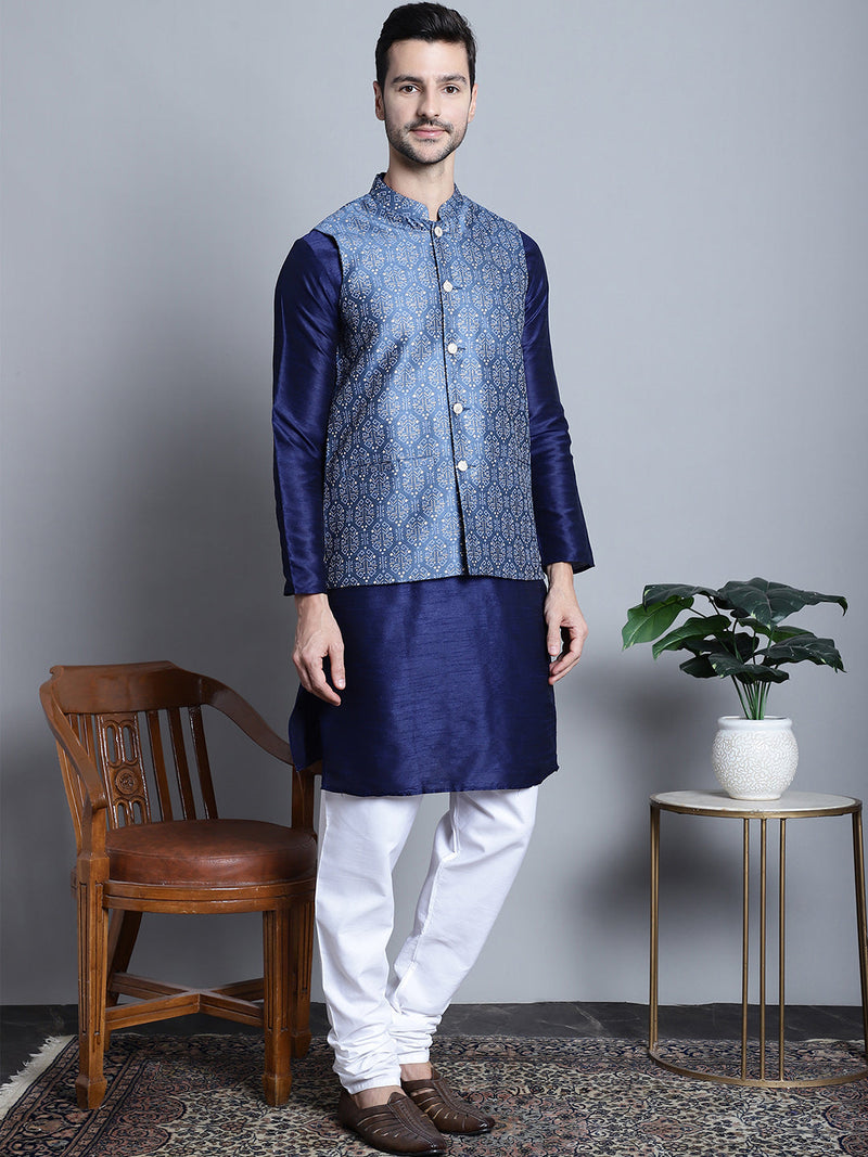 Men's Printed Nehru Jacket With Kurta Pyjama Set