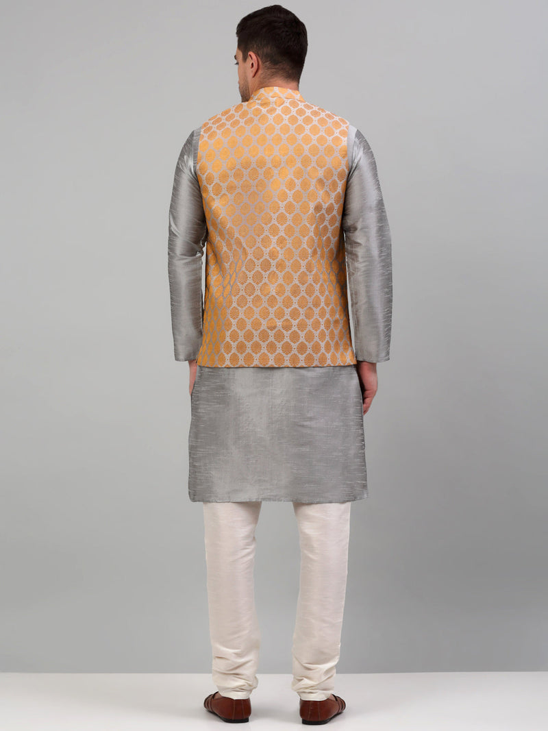 Men's Woven Design Nehru Jacket and Kurta Pyjama Set