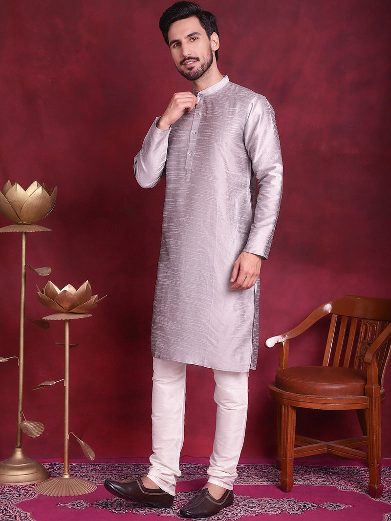 Woven Design Nehru Jacket With Kurta Pyjama Set ( JOKPWC 636S 4087 Grey )