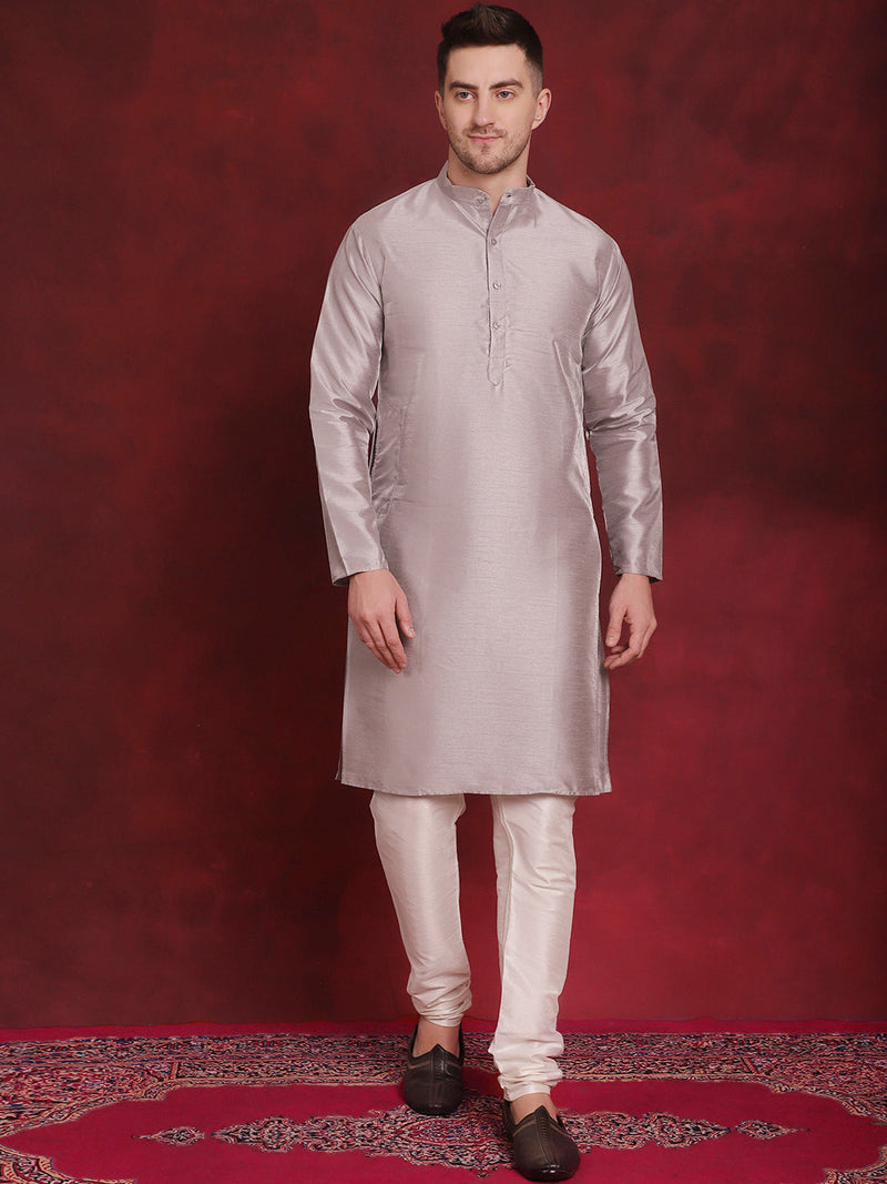 Silver Floral Printed Nehru Jacket With Kurta Pyjama Set ( JOKPWC 636S 4090Silver )