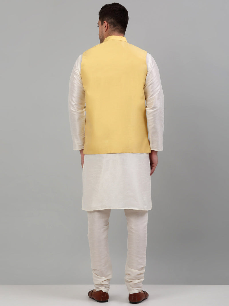 Men's Embroidered Nehru Jacket With Solid Kurta Pyjama Set.