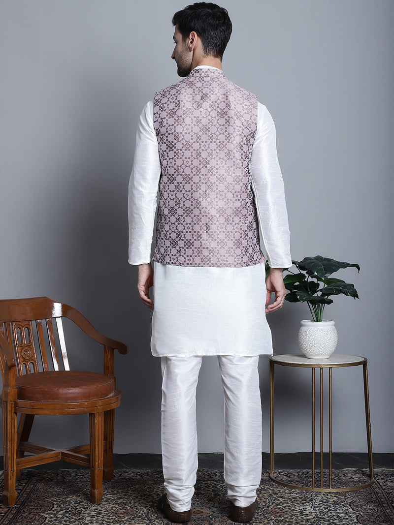 Men's Woven Design Nehru Jacket With Kurta Pyjama Set