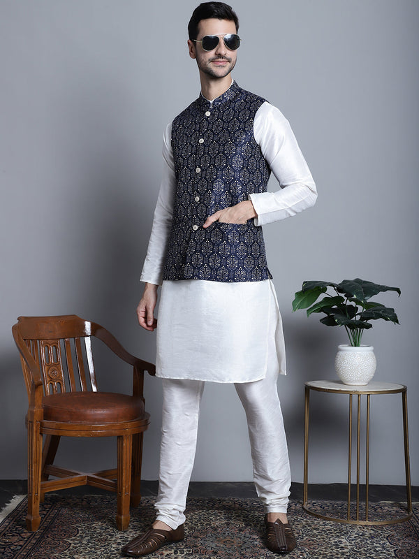 Men's Printed Nehru Jacket With Kurta Pyjama Set