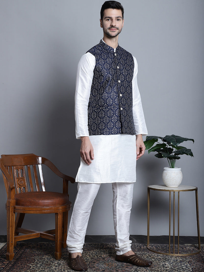 Men's Printed Nehru Jacket With Kurta Pyjama Set