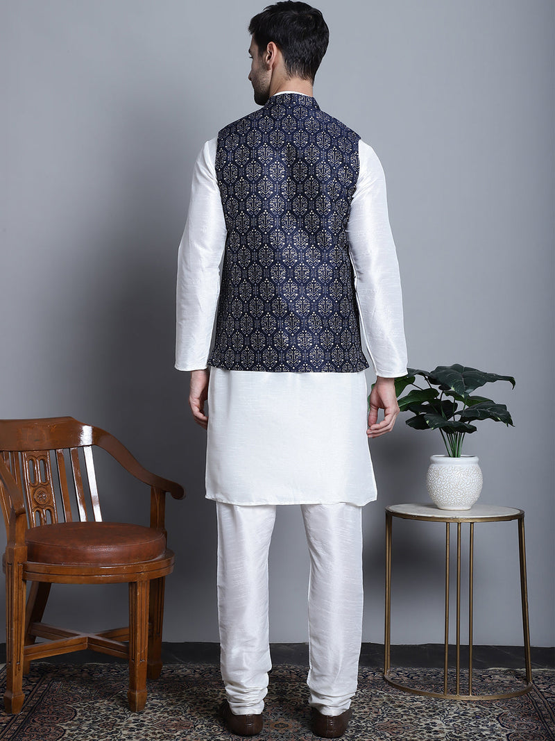 Men's Printed Nehru Jacket With Kurta Pyjama Set