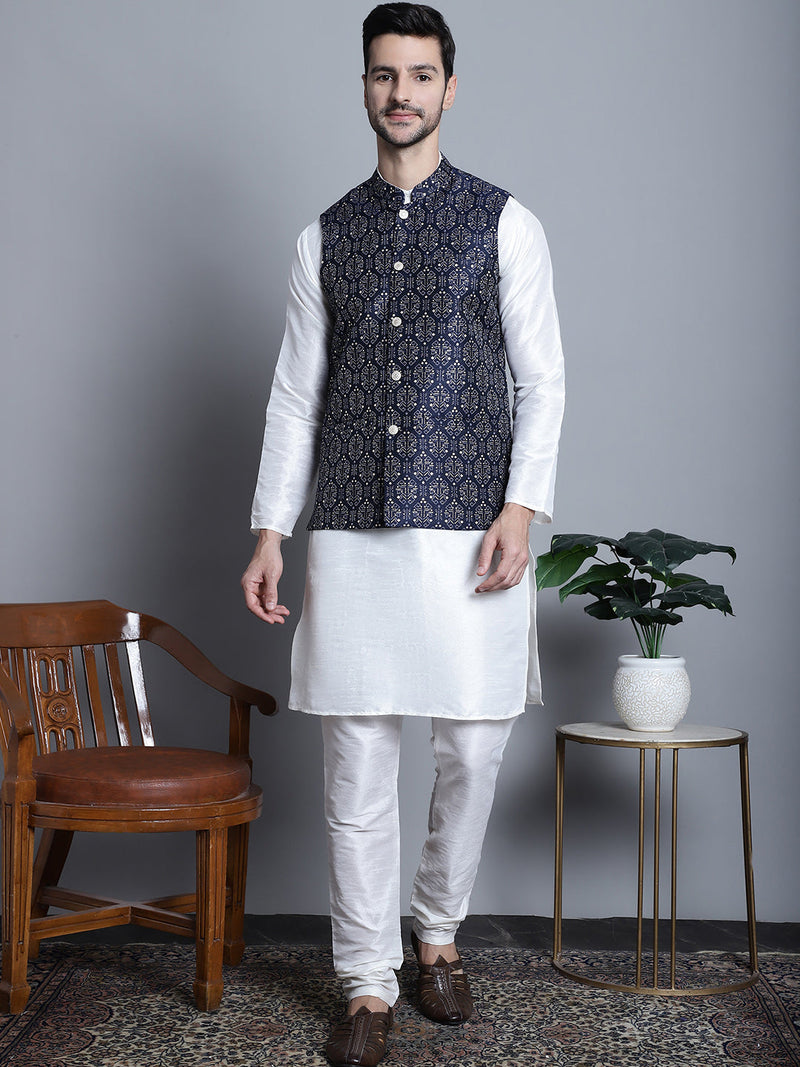 Men's Printed Nehru Jacket With Kurta Pyjama Set