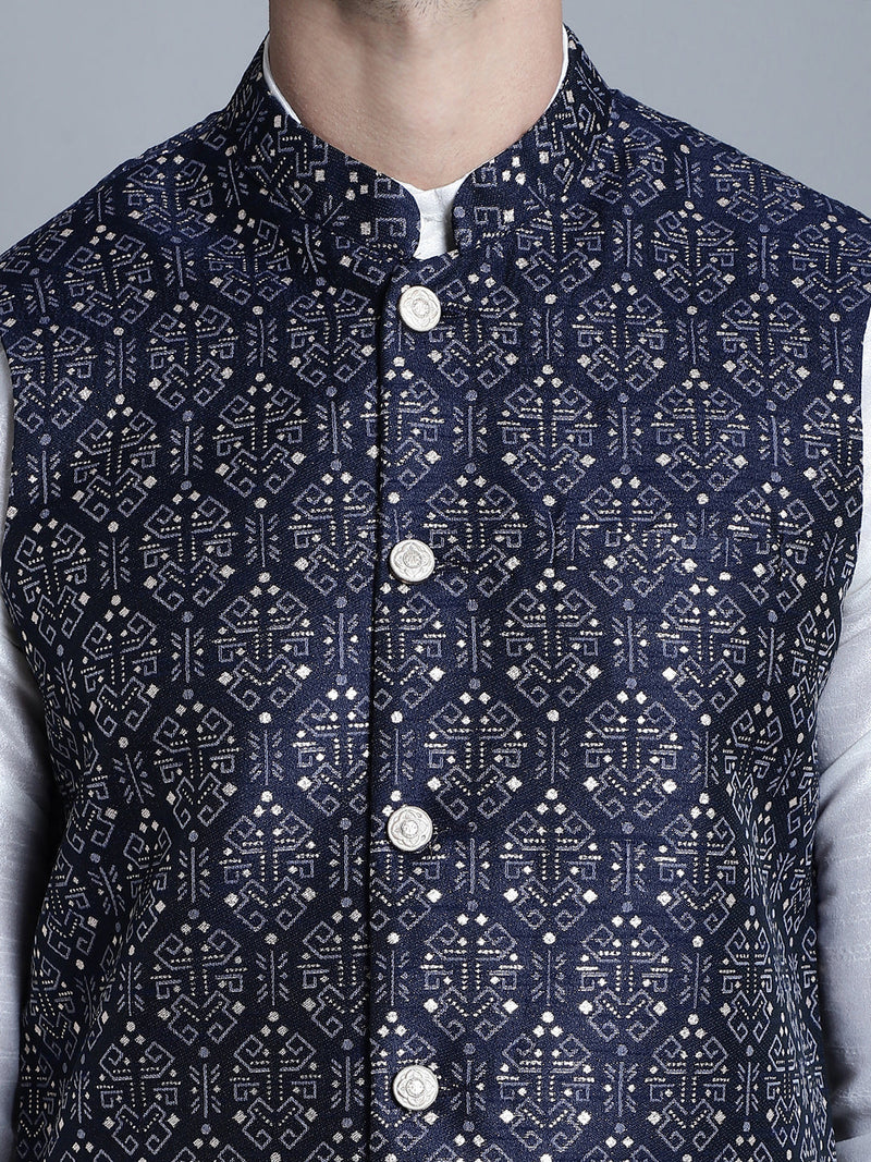 Men's Printed Nehru Jacket With Kurta Pyjama Set