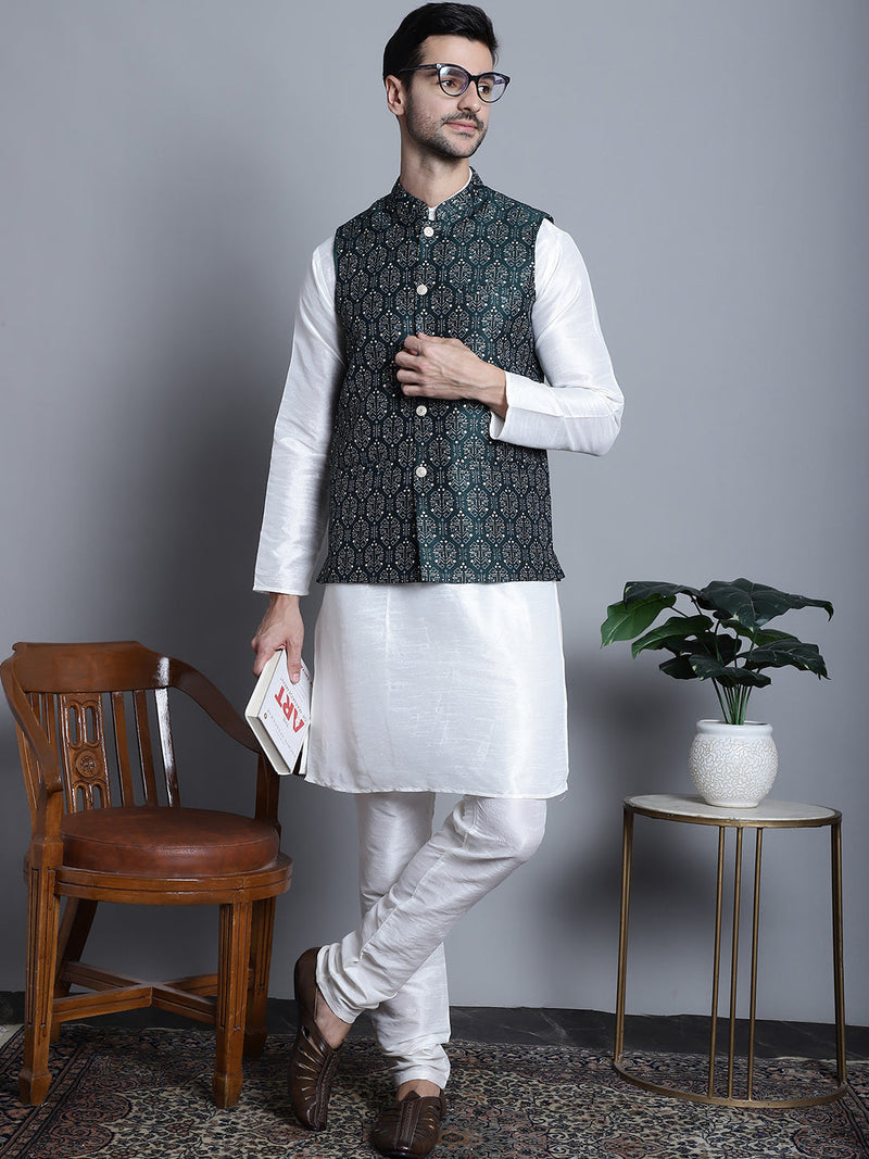 Men's Printed Nehru Jacket With Kurta Pyjama Set