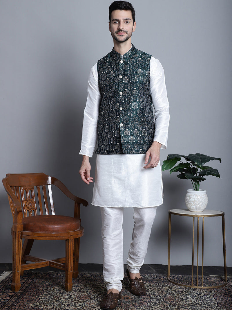 Men's Printed Nehru Jacket With Kurta Pyjama Set