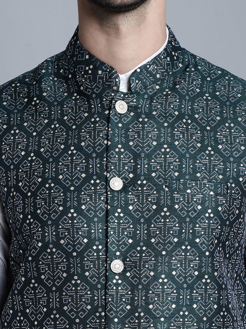 Men's Printed Nehru Jacket With Kurta Pyjama Set