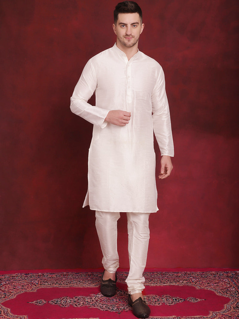 White Floral Printed Nehru Jacket With Kurta Pyjama Set ( JOKPWC 636W 4090White )