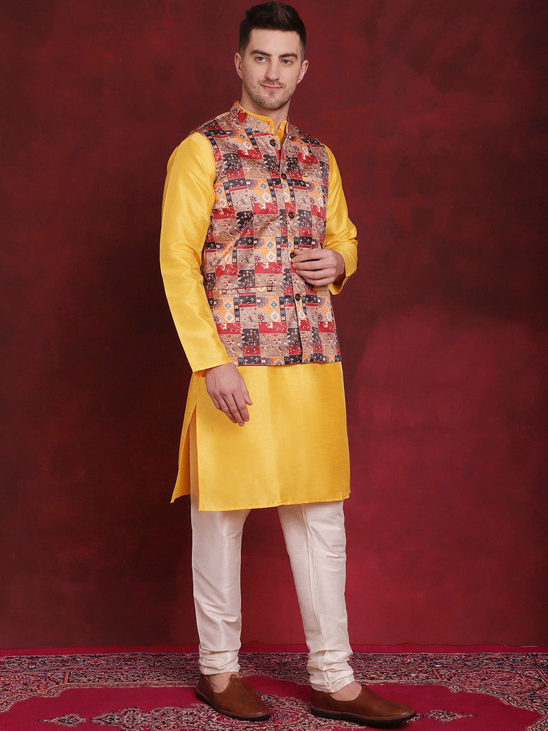 Multi Printed Nehru Jacket With Kurta Pyjama Set ( JOKPWC 636Y 4090Multi )