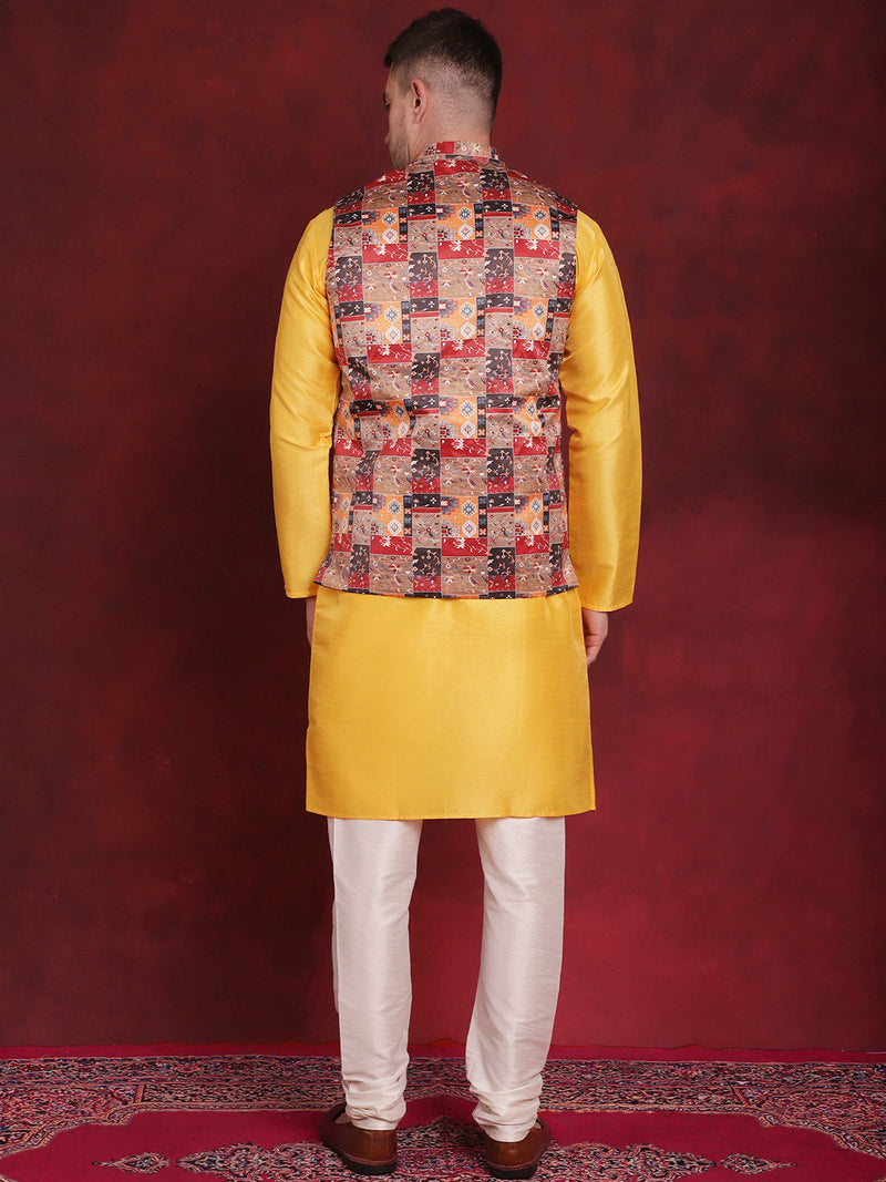 Multi Printed Nehru Jacket With Kurta Pyjama Set ( JOKPWC 636Y 4090Multi )