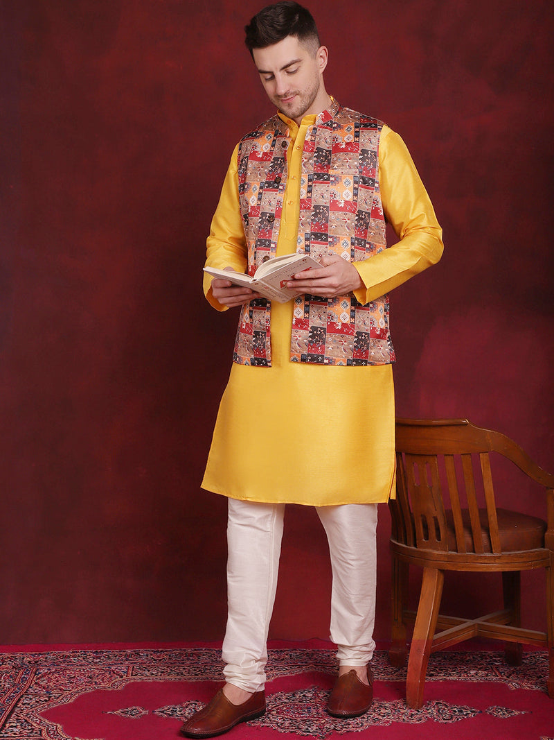 Multi Printed Nehru Jacket With Kurta Pyjama Set ( JOKPWC 636Y 4090Multi )