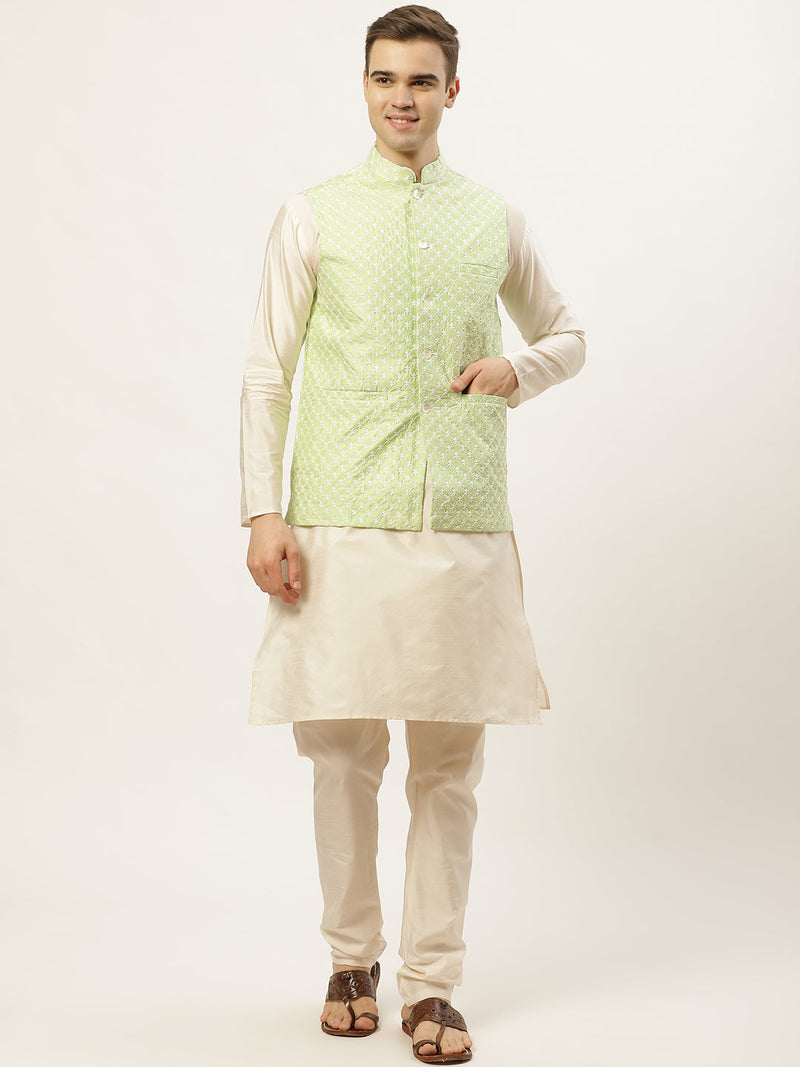 Jompers Men's Embroidered Nehru Jacket & Kurta Pyjama