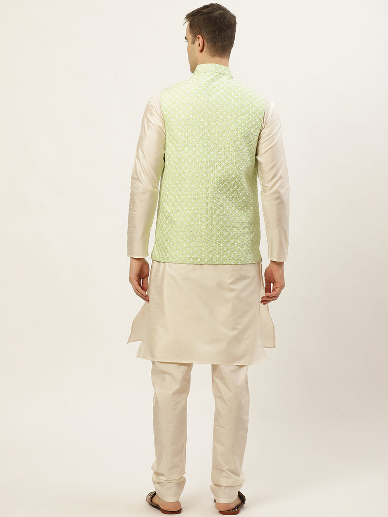 Jompers Men's Embroidered Nehru Jacket & Kurta Pyjama