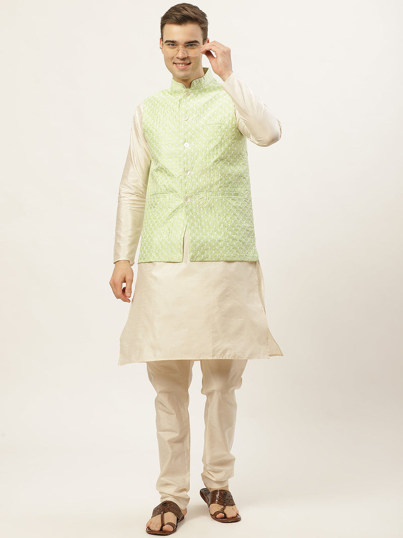 Jompers Men's Embroidered Nehru Jacket & Kurta Pyjama