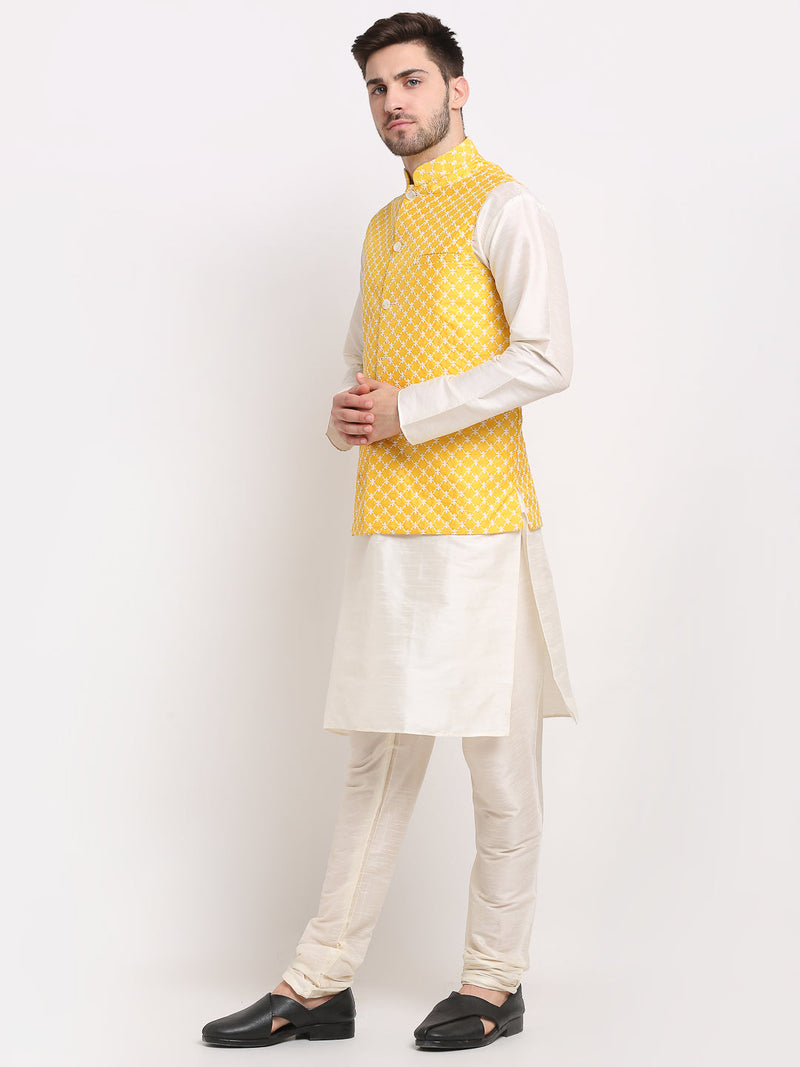 Jompers Men's Embroidered Nehru Jacket & Kurta Pyjama