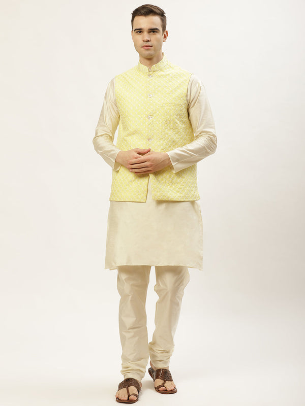 Jompers Men's Embroidered Nehru Jacket & Kurta Pyjama