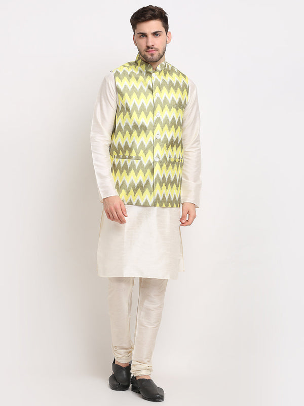 Jompers Men's Ikat Print Nehru Jacket & Kurta Pyjama