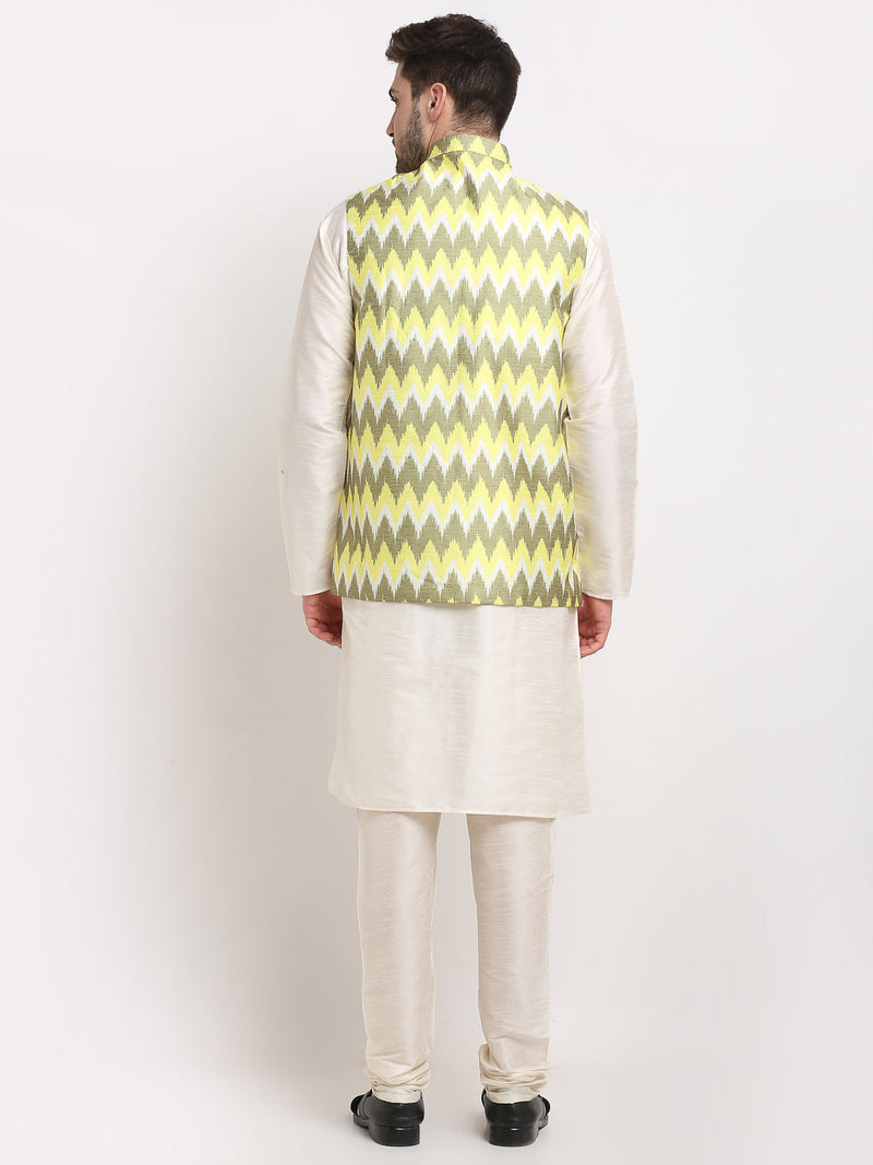 Jompers Men's Ikat Print Nehru Jacket & Kurta Pyjama