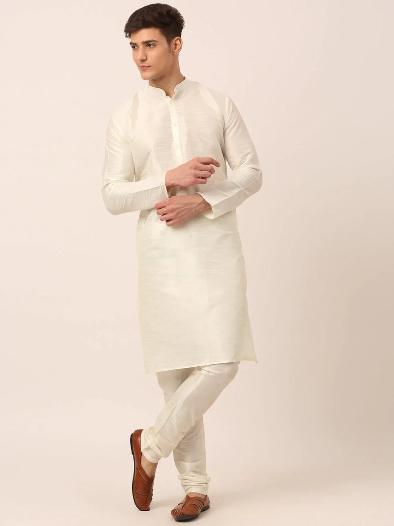 Men's Solid Kurta Pyjama With Grey Floral Embroidered Nehru Jacket( JOKPWC W-D 4042Grey )