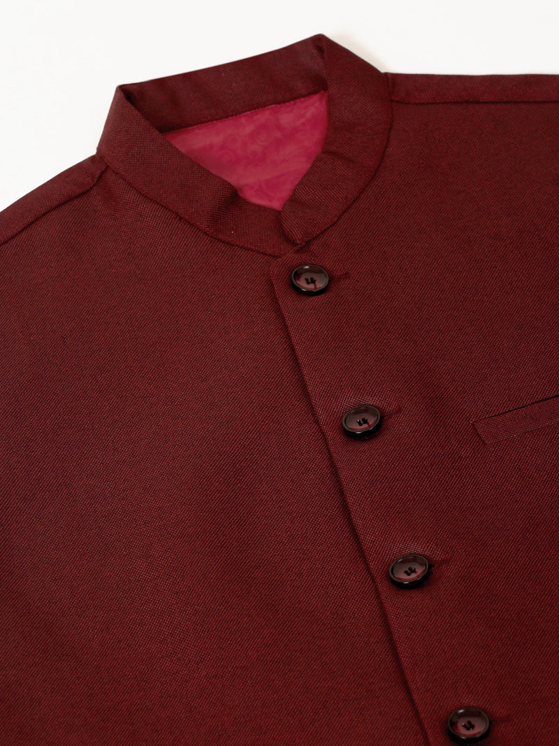 Men's Solid Kurta Pyjama With Nehru Jacket ( JOKPWC W-F 4046Maroon )