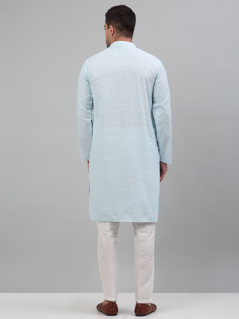 Men's Sky Blue Chikankari Embroidered and Sequence Kurta with Pyjama.