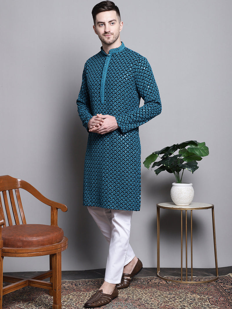 Sequin Embroidered Pure Cotton Kurta with Pyjamas