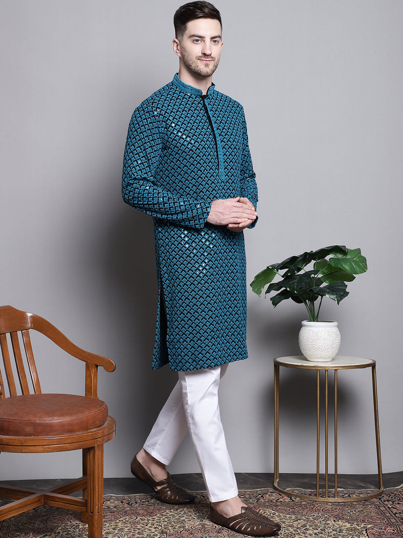 Sequin Embroidered Pure Cotton Kurta with Pyjamas