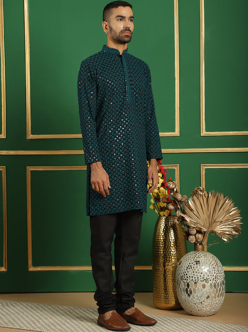 Sequin Embroidered Pure Cotton Kurta with Pyjamas