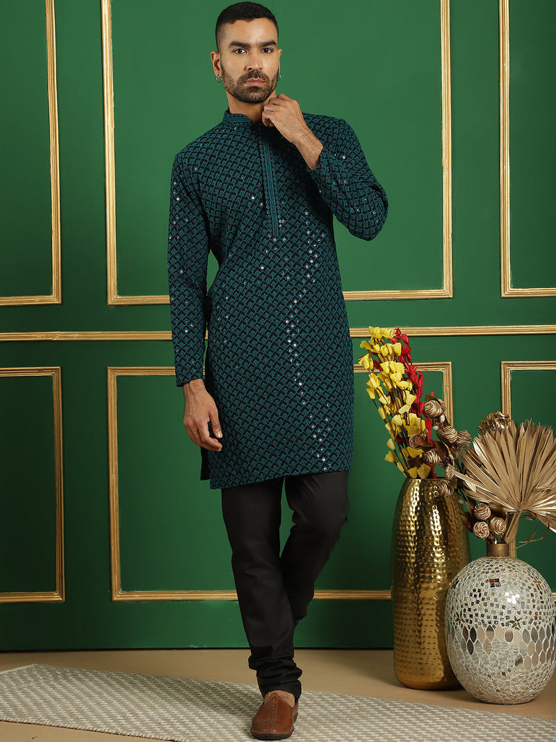 Sequin Embroidered Pure Cotton Kurta with Pyjamas